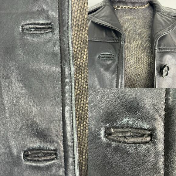 Vintage Leather Button Blazer Jacket Black Whet Blu Size XL - Picture 2 of 8